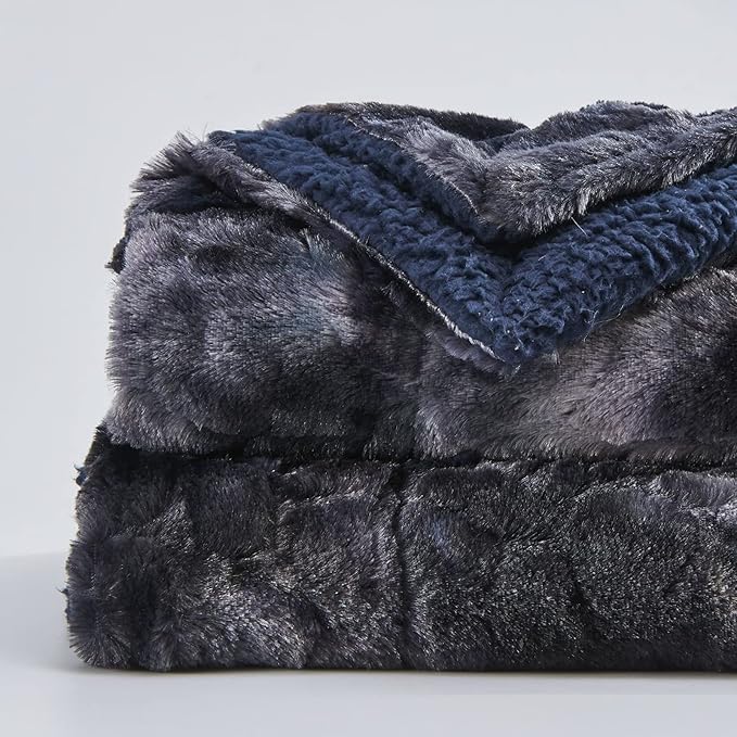 NEWCOSPLAY Super Soft Faux Fur Blanket Twin Size Tie-dye Black Sherpa Fuzzy Plush Warm Blanket for Sofa Bed (Tie-dye Black, Twin(60"x80"))