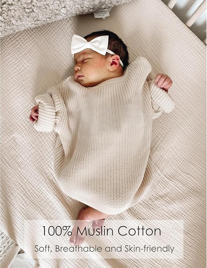 Muslin Crib Sheets for Baby Girls and Boys, Neutral Fitted Baby Bed Sheets for Standard Crib & Toddler Mattress - Soft and Breathable - 52"x28" (Ash & Ivory)