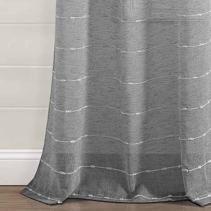 Lush Decor Farmhouse Textured Grommet Sheer Window Curtain Panel Pair, 38"W x 84"L, Dark Gray