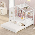 Bellemave Twin Size House Bed with Trundle for Kids,Twin Kids Bed Frame with Storage Shelves,Solid Wood House Bed Frame for Girls,Boys,Can be Decorated,White