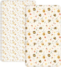 Crib Sheets for Boys and Girls, 2 Pack Fitted Baby Sheets for Standard Toddler Mattress 28" x 52", Soft Breathable Jersey Knit Baby Bedding (Honeybee Dreams)