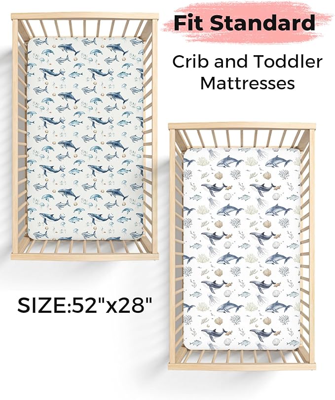 Crib Sheets for Boys and Girls, 2 Pack Fitted Baby Sheets for Standard Toddler Mattress 28" x 52", Soft Breathable Jersey Knit Baby Bedding (Cottage Cow)