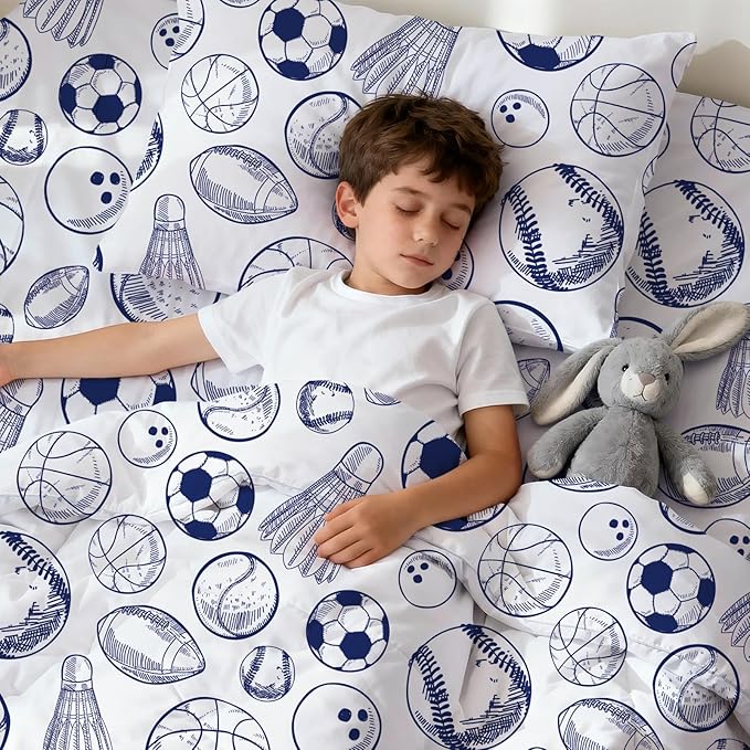LONAVA Toddler Kids Comforter Set - 4 Pieces Toddler Bedding Sets for Boys Girls Children, Ultra Soft Microfiber Bed in A Bag with Flat Fitted Sheets, Ball Sports