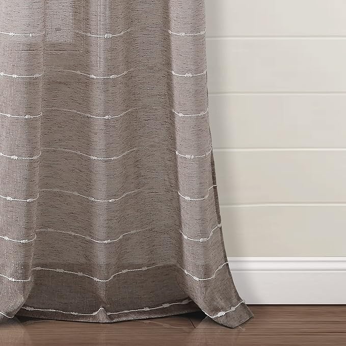 Lush Decor Farmhouse Textured Grommet Sheer Window Curtain Panel Pair, 38"W x 120"L, Brown