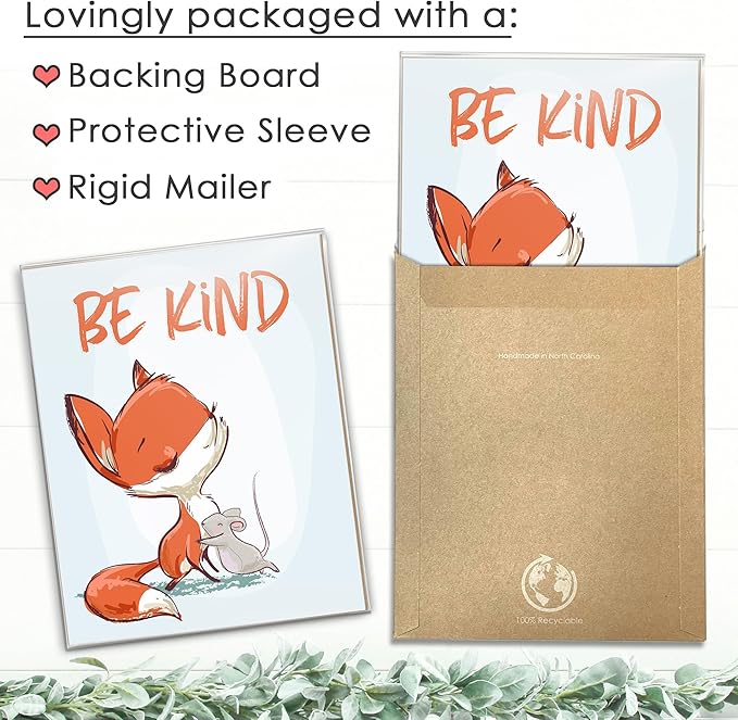 DREAM BIG PRINTABLES Fox Wall Art Prints (Set of 3) - Unframed - 8x10s | Woodland Nursery Decor - Inspirational Quotes for Boys and Girls Room - Be Kind, Be Brave, Be You - Kids Positive Affirmations