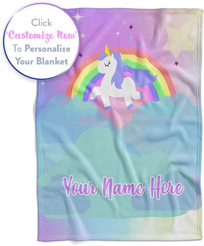 Personalized Unicorn Blanket for Girls | Kids Unicorn | Custom Plush Fuzzy Unicorns for Toddler | Customized Little Girl Throw Blankets | Baby Girl Sofa Bed Birthday (Sherpa – 50x60)