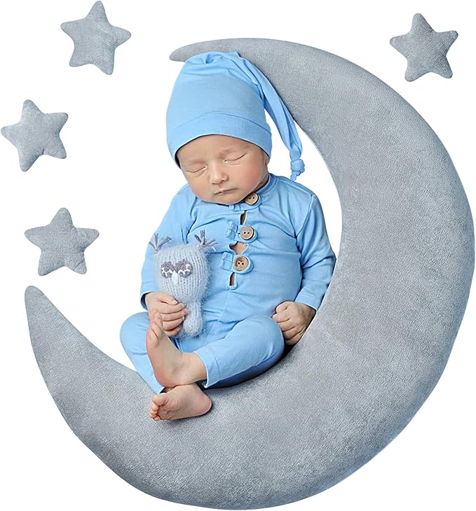 IGMaryBox Baby Moon Star Pillow Infant Posing Pillow Newborn Photography Prop Newborn Photography Posing Pillows Grey
