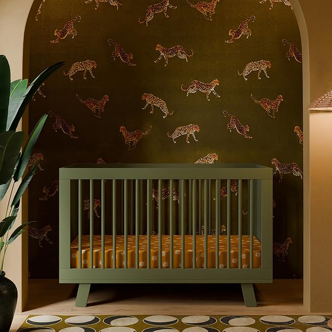 babyletto Hudson 3-in-1 Baby Crib Convertible to Toddler Bed & Daybed - GREENGUARD Gold Certified - 4 Adjustable Heights - Made of 100% Solid Wood - Includes Toddler Conversion Kit - Olive Green