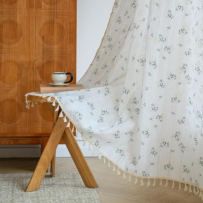 ENJOYBRIDAL Floral 96 Inch Curtains for Bedroom Living Room Drapes Boho Rod Pocket Semi Sheer Long Window Curtains 2 Panel Sets Farmhouse Light Filtering Vintage Patterned Window Treatments
