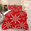 Comforter Set Christmas Snowflakes: Full Size Xmas White Snowflake Red Bedding Sets for Teens Girls Kids Women Adults Winter Festival Bedroom Decor 3 Piece Quilt Bed Set
