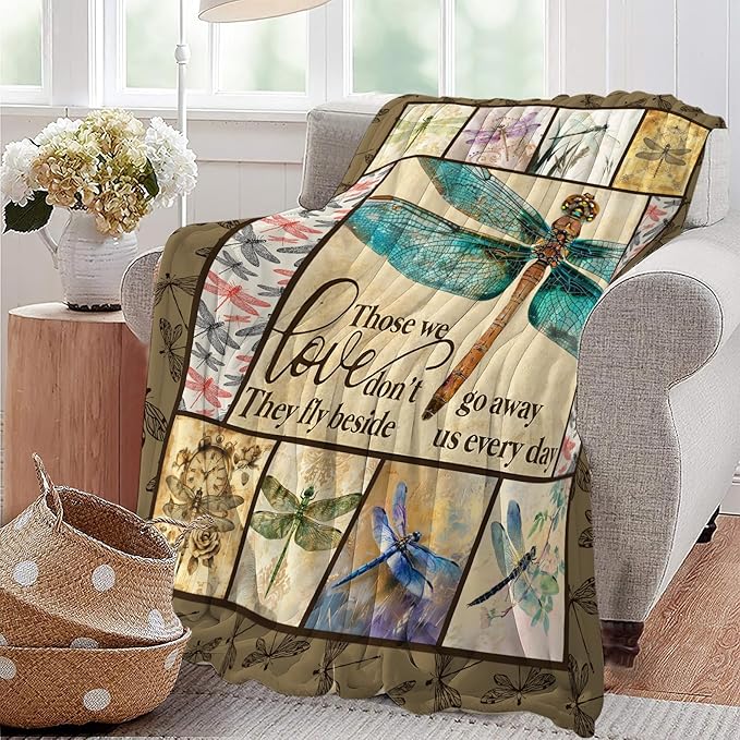 Dragonfly Print Blanket Dragonflies Memorial Throw Blankets Gifts for Couch Sofa Bed Stuff Decor Lightweight Soft Cozy Plush Warm Flannel for Lover Men Women Adults 60"x80"