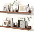 Fun Memories Picture Ledge Shelves Set of 2, 24 Inch Rustic Wall Mounted Floating Shelves with Lip for Home Storage and Décor in Bathroom, Kitchen, Nursery, Bedroom, Living Room, Walnut
