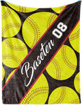 Personalized Softball Baby Blanket Gifts: Custom Soft Flannel Fabric Blankets with Name Number for 0-6 Years Kids Boys Girls - Warm and Comfortable(50X60inch)
