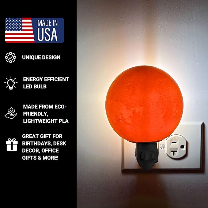 Mars Night Lights | 4" Mars Night Lamp LED Light | 3D Solar System NightLight, Planet Home Décor, Space Nursery, Kids Room, Space Gift, Birthday Gifts, Bedroom Decorations
