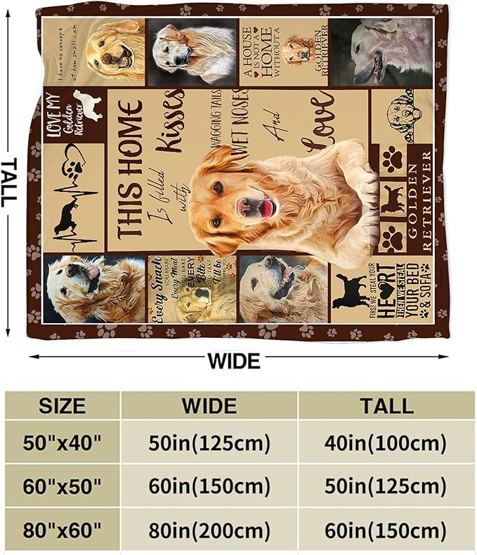 Golden Retriever Blanket Gifts and Decor - Cute Dog Throw for Girls, Women, Kids, Adults - Soft Warm Cozy Fleece for Couch, Sofa, Bed 50"x40"