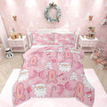 Feelyou Pink Christmas Bedding Set Soft for Boys Girls, Santa Claus Comforter Set Queen Size Gingerbread Man Duvet Quilt Microfiber Bow Candy Cane Bedroom Decor 3 Pcs with 2 Pillow Cases