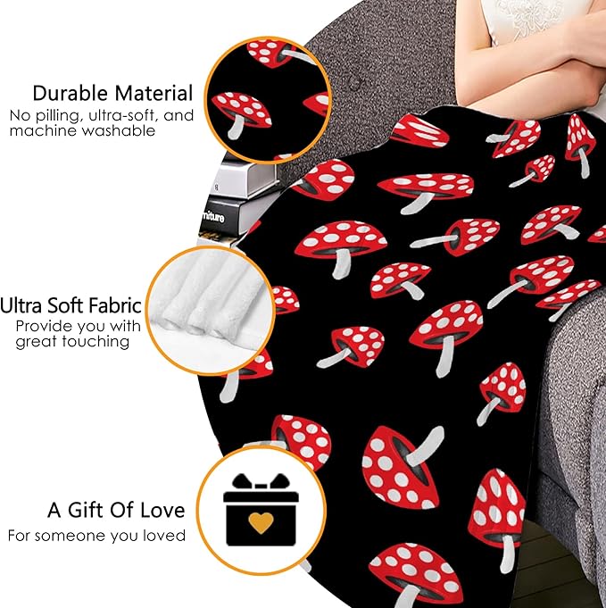Thuswarm Cute Red Mushroom Flannel Blanket for Autumn Winter Gifts Warm Cozy Soft Funny Print Throw for Bed Couch Sofa 40”×30” XSmall for Pets