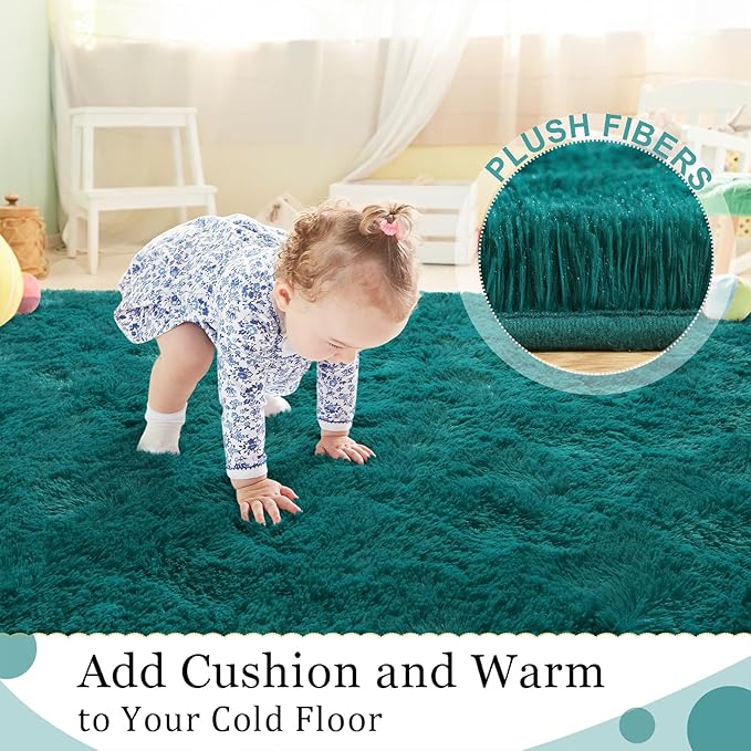 BENRON Fluffy Rugs for Living Room 5x8 Teal Green, Washable Large Area Rugs for Bedroom Dining Table Office Kids Nursery Room, Washable Indoor Floor Carpets