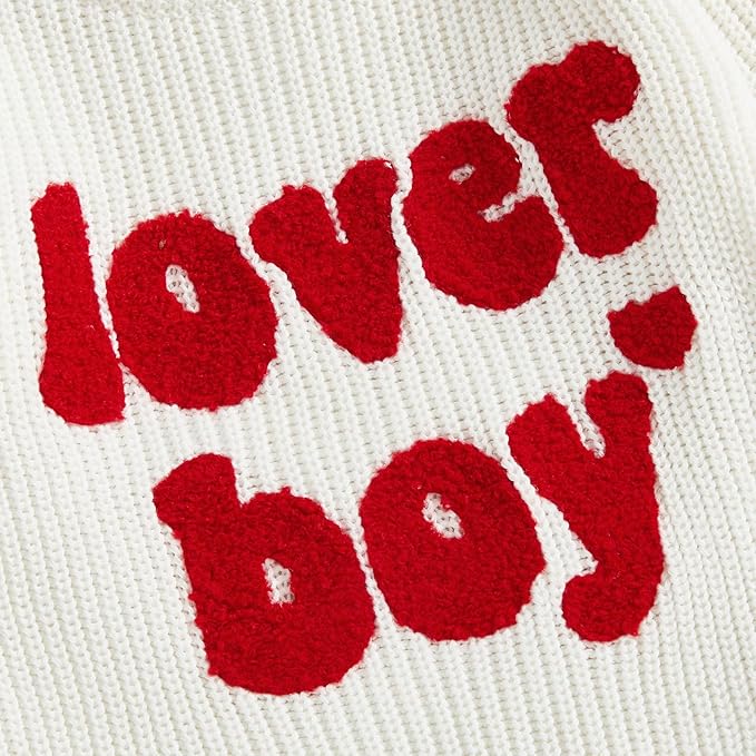 Lesimsam Newborn Baby Boy Girl Valentines Day Outfit Oversized Embroidery Long Sleeve Knit Sweater Bubble Romper Bodysuit