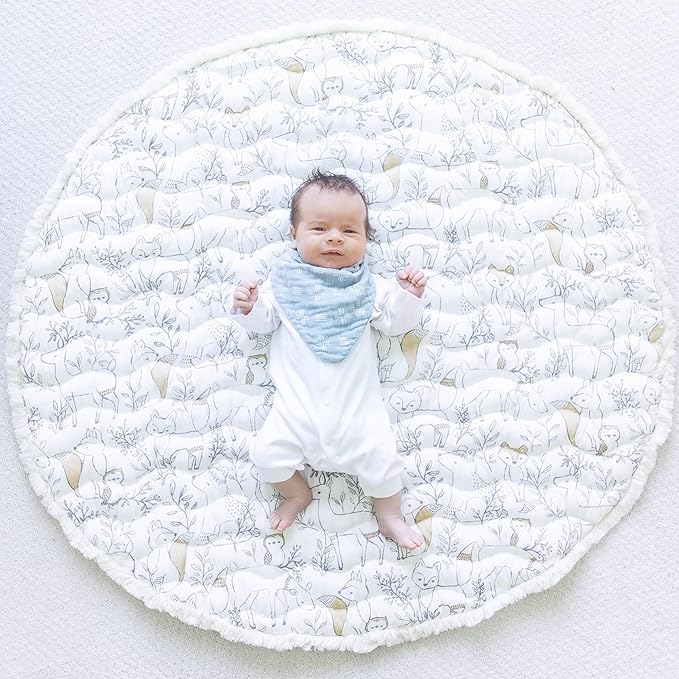 Crane Baby Baby Activity Mat, Woodland Animal Nursery Decor, Reversible Infant Play Mat for Tummy Time and Floor Activities, Infant Play Mat, 40" X 40"