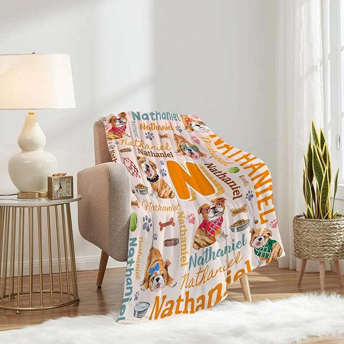 Personalized Custom Bulldog Preschool Blanket Gifts for Baby Toddler Kids Boys Girls - Customized Bulldog Super Soft Lightweight Flannel Sheets Decor for Crib Nap Couch - 40"x50" for Kids/Children