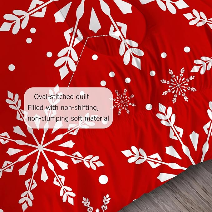 Comforter Set Christmas Snowflake: Twin Size Xmas White Snowflakes Red Bedding Sets for Kids Teen Girls Winter Snow Festival Bedroom Decor Bed Set 1 Comforter & 1 Pillowcase