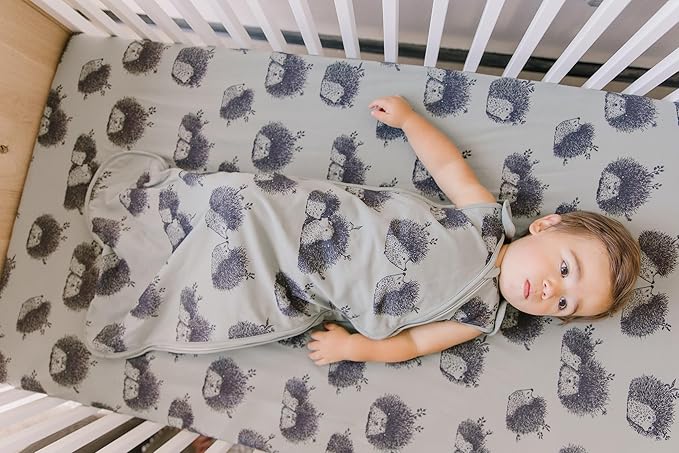 Oilo Crib Sheet, Breathable 100% Turkish Cotton Fitted Jersey, 300 Thread Count, Machine Washable, Fits Standard Crib (28" x 52" x 6"), Toddler Bedding, Girl, Boy, & Neutral Nursery Design, Hedgehog