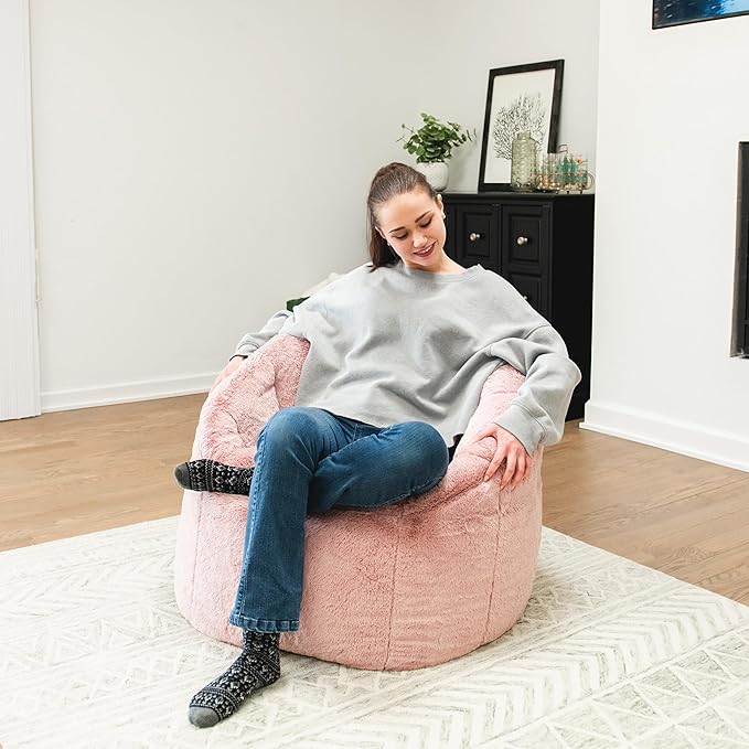 Big Joe Milano Bean Bag Chair for Kids, Teens, Adults, Ultra-Soft Mauve Plushie Polyester Blend, Lightweight Seat for Reading Nook and Gaming, 2.5 Foot Refillable