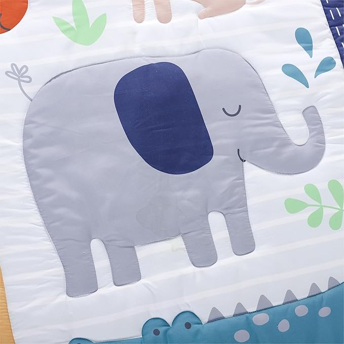 Elephant Crib Bedding Set for Boys, 5 Pieces Nursery Set Including Quilt/Fitted Sheet/Crib Skirt/Diaper Bag/Blanket, Grey/White