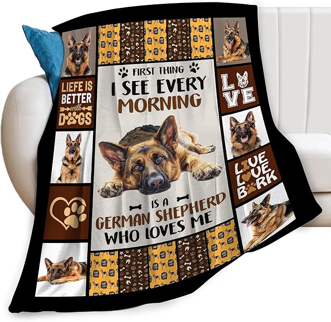 German Shepherd Dog Print Blanket Best Dog Pet Animal Throw Blankets for Couch Sofa Stuff Decor Gifts Lightweight Soft Cozy Fleece Plush Warm Flannel Bedding for Lover Man Woman Teen Adults 40"x50"