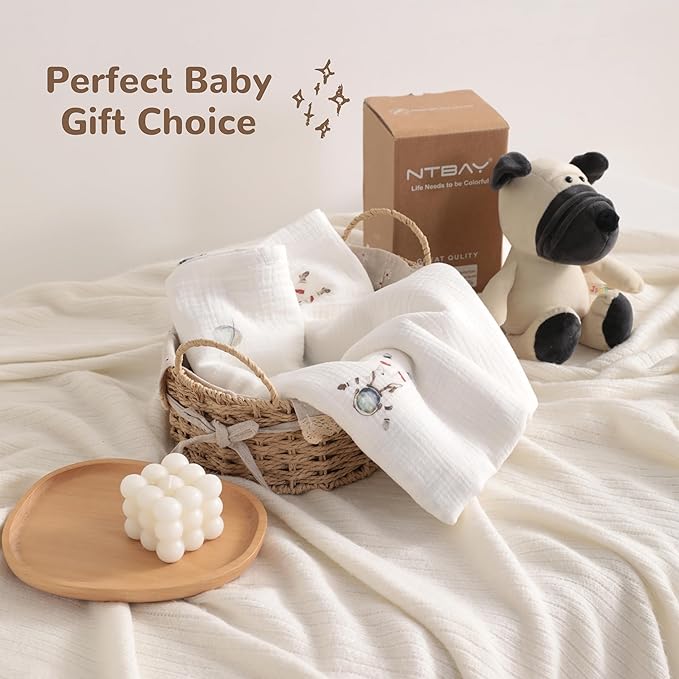 NTBAY 4 Layer Muslin Cotton Toddler Blanket, 30x40 Soft and Breathable Receiving for Newborns and Infants, Perfect for Crib, Stroller, Travel, Lightweight Nursery Blanket, Astronaut's Journey