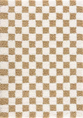 BoutiqueRugs Atira Modern Checkered Shag Area Rug - High Pile Fluffy Shaggy Carpet for Kids Room, Nursery, Living Room - Yellow, Cream, White, Mustard - 7'10" X 10'3" (8x10)