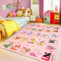 Kids Rugs for Playroom, 5x7 Feet Educational Rug for Learn The ABC Alphabet, Soft Machine Washable Non-Slip Cute Cartoon Animals Carpet for Classroom Toddler Nursery Kids Room Decor, Pink