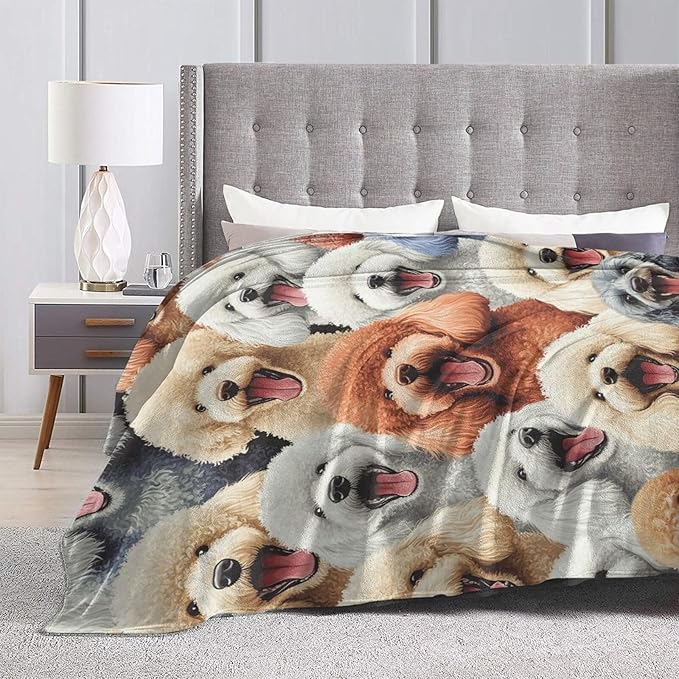 Cute Poodle Blanket Funny Dog Poodles Throw Blankets Gifts for Girls Boys Cozy Warm Soft Fuzzy Flannel Throws Plush Stuffed Animal Colorful Pet Fleece Gifts for Kids Men Women for Sofa Bed 60"x80"