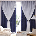 Kinryb Kids Star Cutout Curtains for Bedroom/Living Room/Classroom,2 Free Tiebacks Sheer Overlay 2 Panel Set, Double Layer Curtains for Kids Room(Each Piece W70xL84 Inches 2 Pcs Navy Blue)