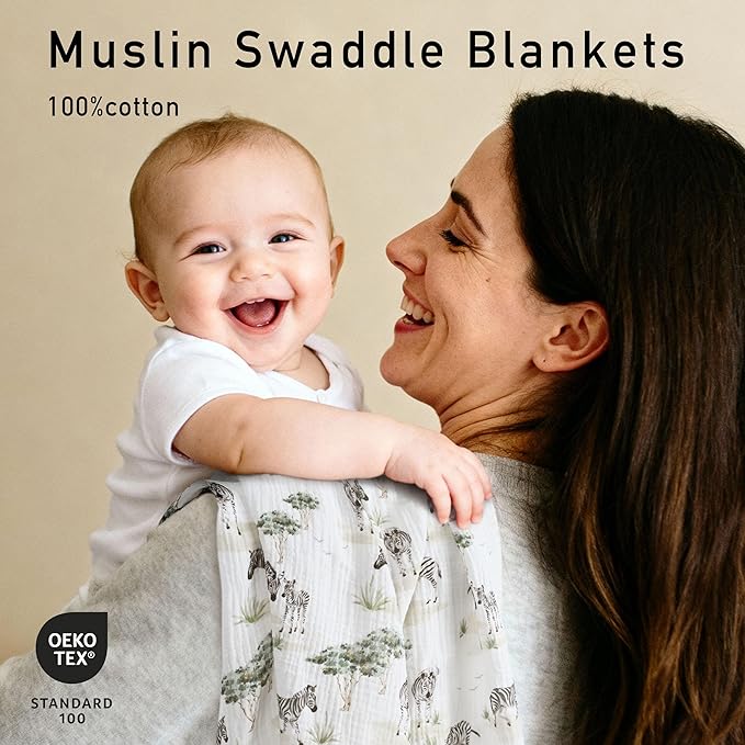 Muslin Swaddle Blankets for Newborn, 3 Pack Breathable Soft Receiving Blanket, Large 38 x 40 inches Swaddle Wrap Burping Clothes, Essentials Infant Shower Items, Toddler Gift (Lovely Zebra, 3 Pack)