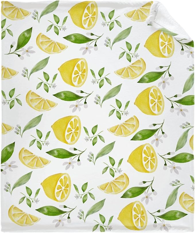Thuswarm Watercolor Lemon Fruit Print Flannel Throw Blanket Warm Cozy Soft Funny Print Blankets for Bed Couch Sofa Room Decoration Gifts 40”×30” XSmall for Pets