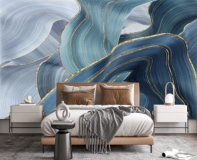 Gilding Marble Blue Wall Mural Wallpaper for Bedroom 137" x 100"