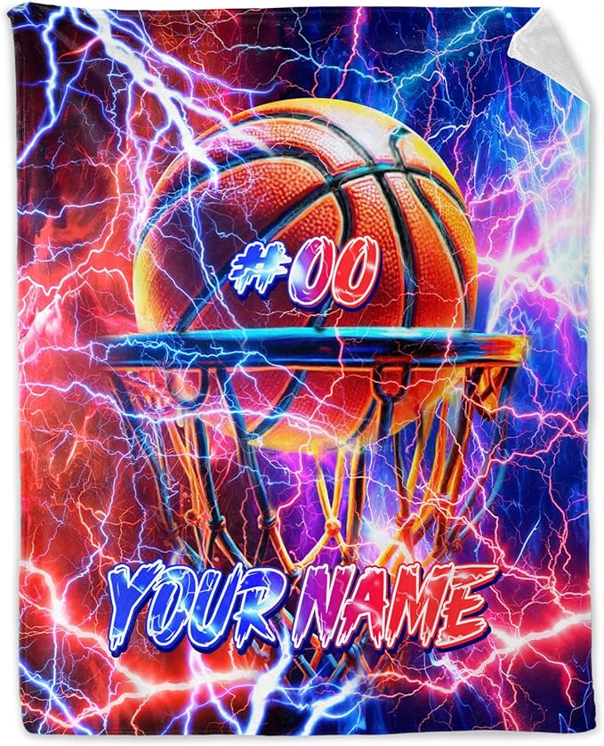Custom Boys Blanket Gifts Basketball Blankets for Toddler, Kids - Warm Lightweight Flannel Sport Throws Stuff for Couch, Office & Travel