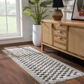 Hauteloom Leryn Contemporary Checkered Runner Rug - Modern Geometric Bordered Carpet for Hallway, Kitchen - Checkboard Design - Square Tiles - High Pile - Black and White - 2'8" x 7'3" (2x8)