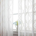 VISIONTEX Sheer Curtains 108 Inches Long 2 Panels Set, Beige and Ivory Two Tone Textured Moroccan Embroidery Geometric Rod Pocket Ivory Voile Tulle Semi Window Treatment Pair for Bedroom, W54 x L108
