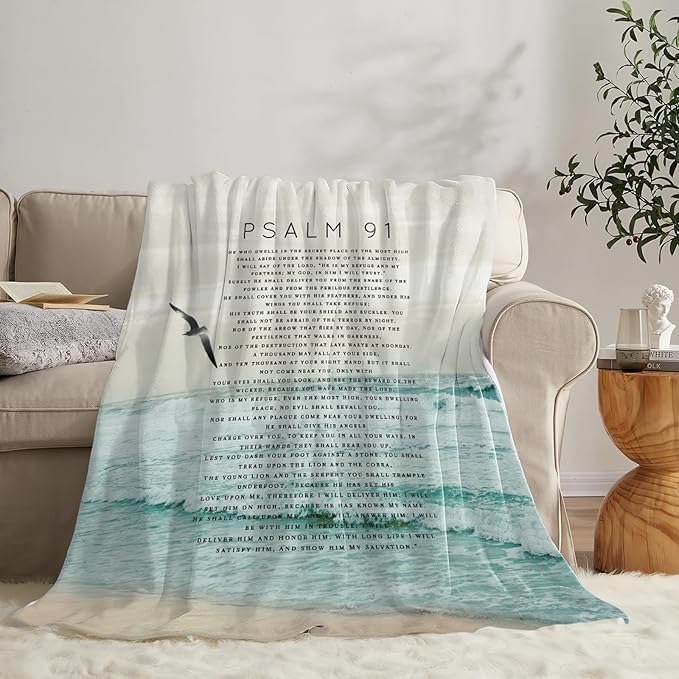 Tijuboni Psalm 91 Throw Blanket Christian Religious Gifts for Women Men Girls Boys Kids Adults Soft Flannel Fleece Blanket for Couch Sofa Bed Home Decor 40"x50"