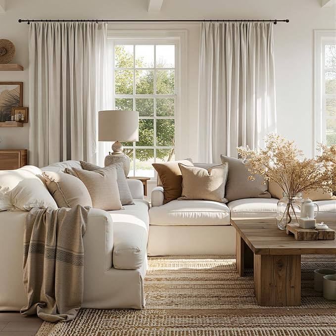jinchan Oat Lined Linen Blend Curtain for Living Room 96 Inch Length 2 Panels Curtains for Sliding Glass Doors, 50 Inch Wide Drapes with Rod Pocket Back Tab(50W x 96L, Oat)