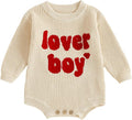 Lesimsam Newborn Baby Boy Girl Valentines Day Outfit Oversized Embroidery Long Sleeve Knit Sweater Bubble Romper Bodysuit