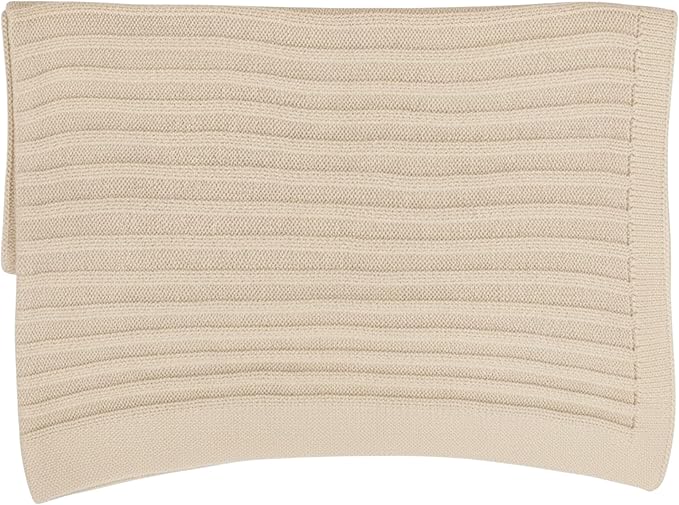 Baby Knit Blanket, 100% Cotton Ribble Patterns, Soft, Cozy, Lightweight Swaddle for Newborn & Infant Swaddling Beige Neutral, Perfect Baby Shower Ideas Beige 30x40