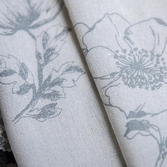 Boho Curtains 96 Inch Length 2 Panels Farmhouse Living Room Semi Sheer Drapes Vintage Floral Tassel Window Curtain Panel Bedroom Grey and Off White Cotton Linen Blend Rod Pocket Window Treatment