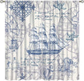 Nautical Sailboat Map Curtain,Ship Compass Lighthouse Anchor Decorative Curtain Polyester Fabric Waterproof Bedroom Curtain Set 2 Panels,72x63 Inches