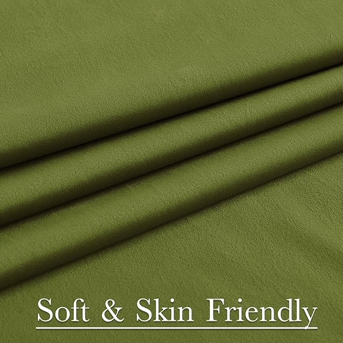 StangH Olive Green Velvet Curtains for Living Room 96 inches Long Luxury Room Darkening Privacy Sliding Door Panels Back Tab for Dining Room/Office, W52 x L96, 2 Panels