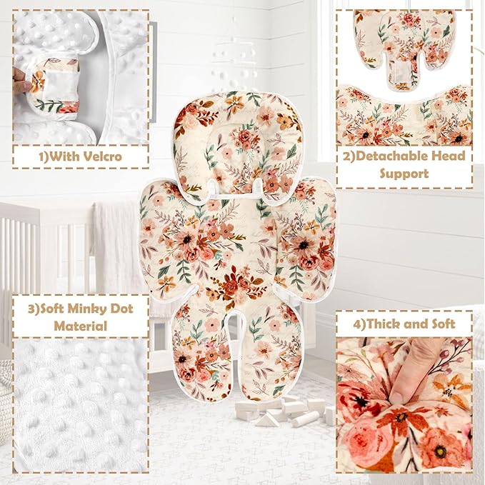 TANOFAR Infant Car Seat Head Support, Soft Baby Carseat Head & Body Support, Autumn Baby Car Seat Insert Cushion for Newborn Girls