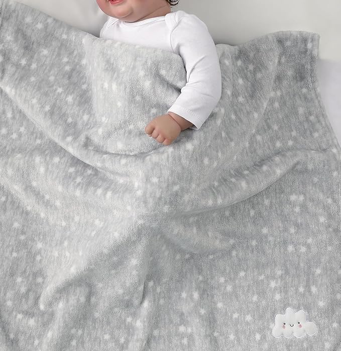 CREVENT 2Pcs 30''X40'' Cute Cozy Fluffy Warm Baby Blankets for Infants Toddlers' Bedding Crib Cot Stroller - Grey Cloud + Navy Sherpa